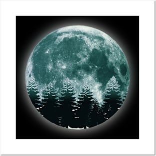 Bright Moon in Dark forrest Posters and Art